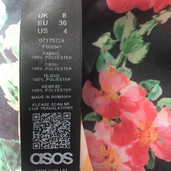 ASOS black floral 3/4 sleeves layered V neck see through top size 14 - Picture 12 of 12